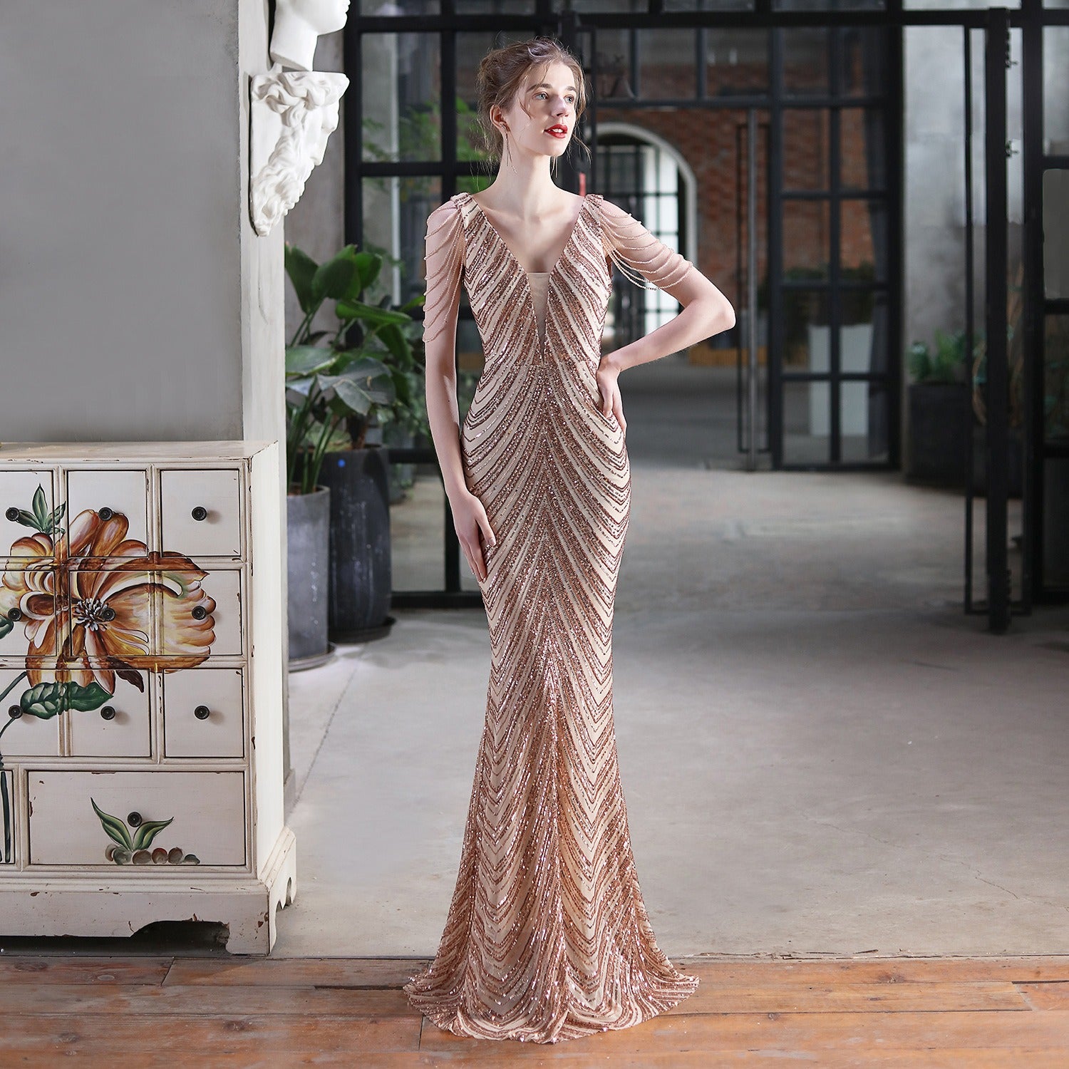 New sequin fishtail long dress performance event banquet car model etiquette evening dress - LaTezza Online Shop