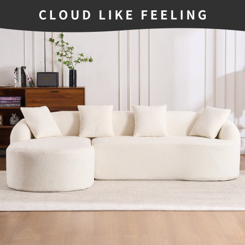 LY-022 GREY COMPRESSION SOFA Chaise Longue With 3-seater Wood Grain Chenille Fabric With 4 Pillows - LaTezza Online Shop
