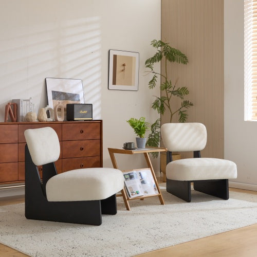Set Of 2  Modern Beige Lounge Chair With Polyester Upholstery Sturdy Black Wood Base - LaTezza Online Shop