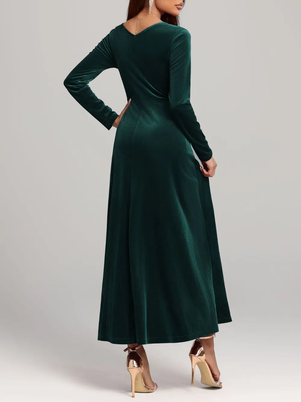 Square Neck Long Sleeve Velvet Dress - LaTezza Online Shop