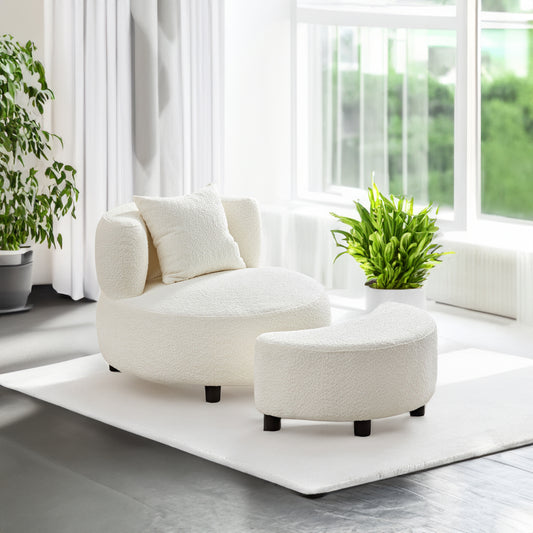 Modern Chair, Single Teddy Fabric Sofa with Ottoman Foot Rest for Living Room Bedroom and Office