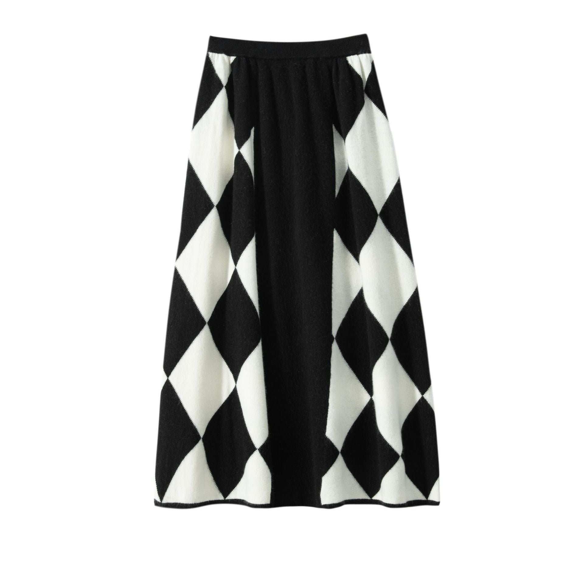 Women's half length skirt with elastic high waisted diamond checkerboard color matching A-line skirt short skirt - LaTezza Online Shop