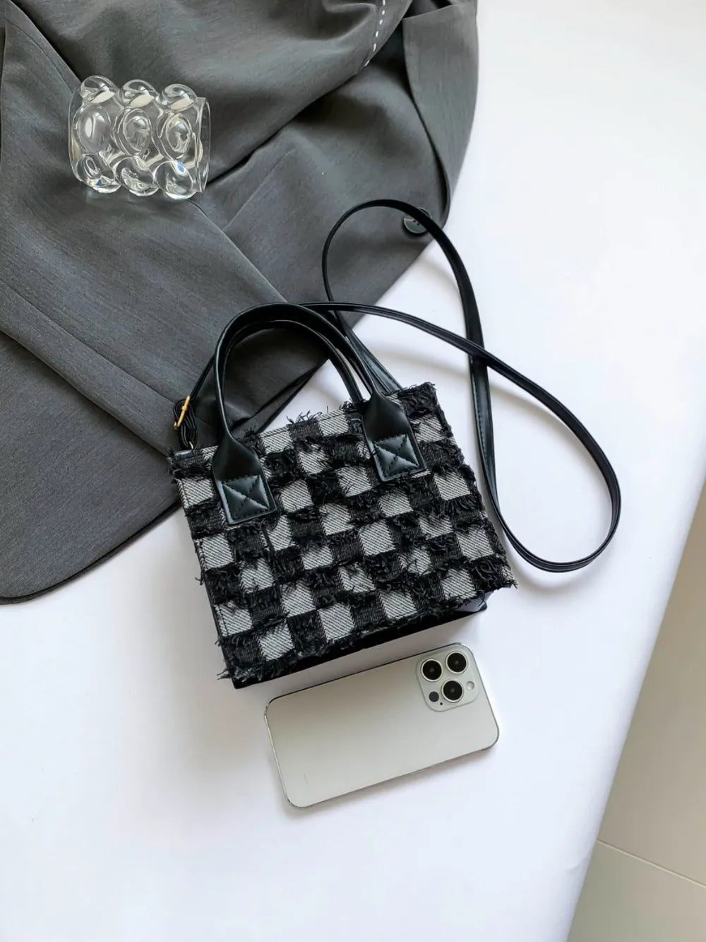 Raw Edge Plaid Shoulder Bag - LaTezza Online Shop