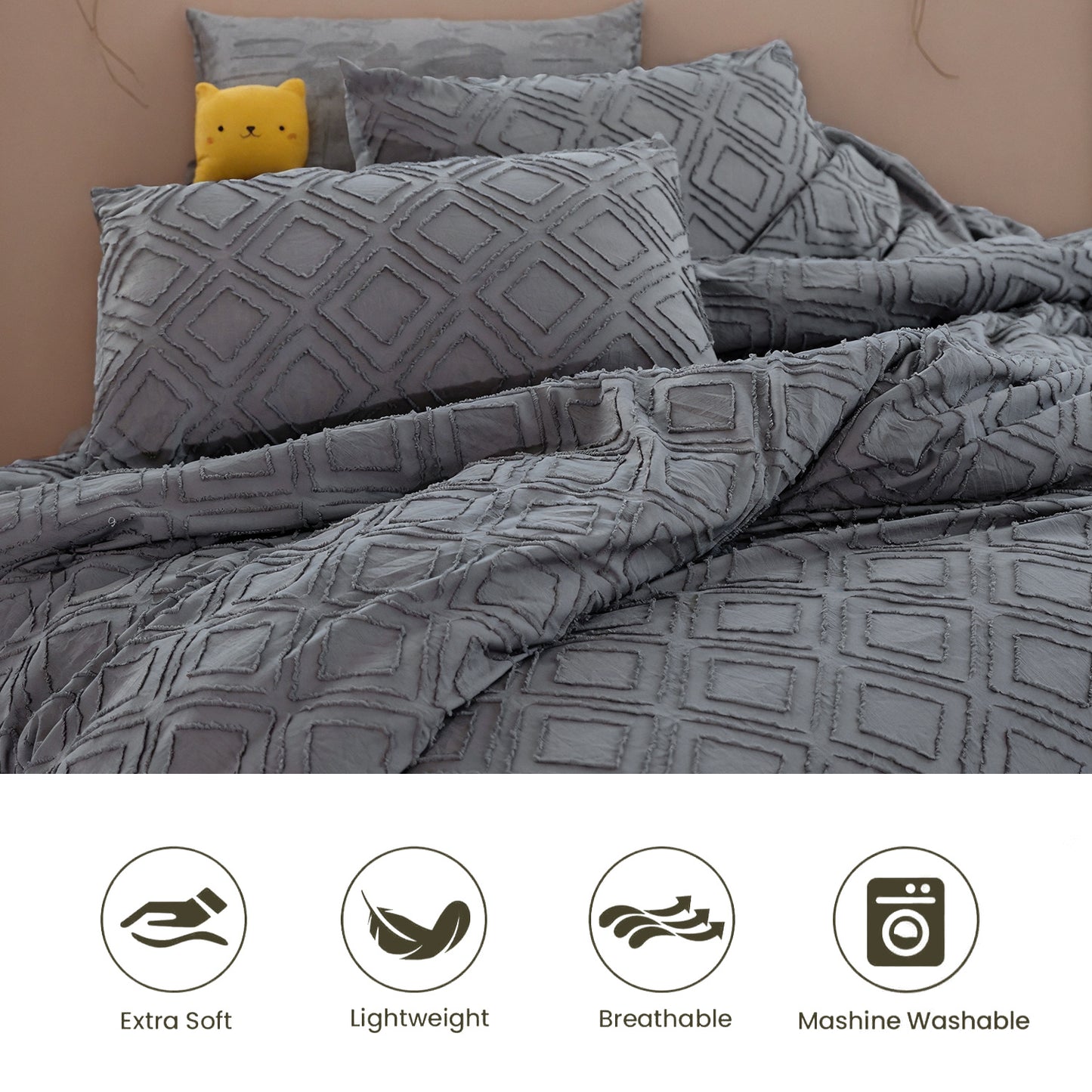 Bohemian Style Quilt Cover Set Cut Flower Tufted Three-piece Set Machine Washable 