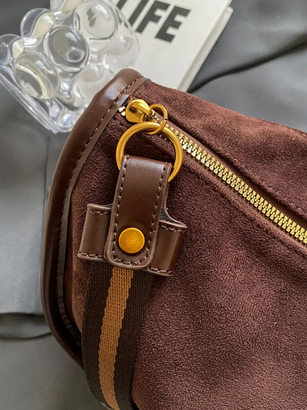Suede Adjustable Strap Shoulder Bag - LaTezza Online Shop