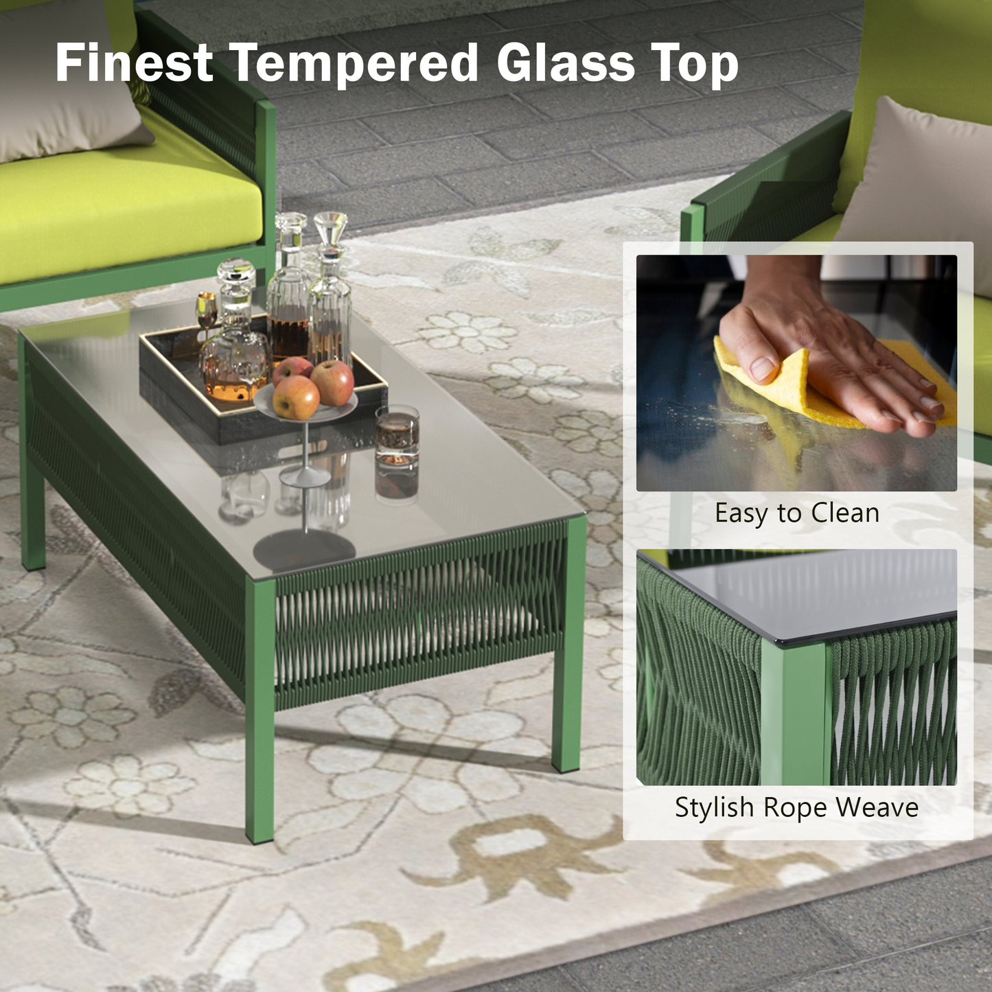 Outdoor Furniture with Tempered Glass Table,  Set Deep Seating with Thick Cushion  (Fluorescent Yellow & Green) - LaTezza Online Shop