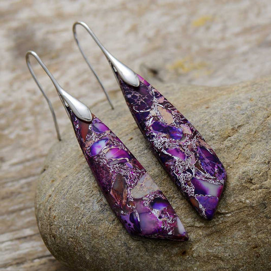 Bohemian Emperor Stone Geometric Pendant Earrings, European and American Popular Natural Stone Jewelry - LaTezza Online Shop