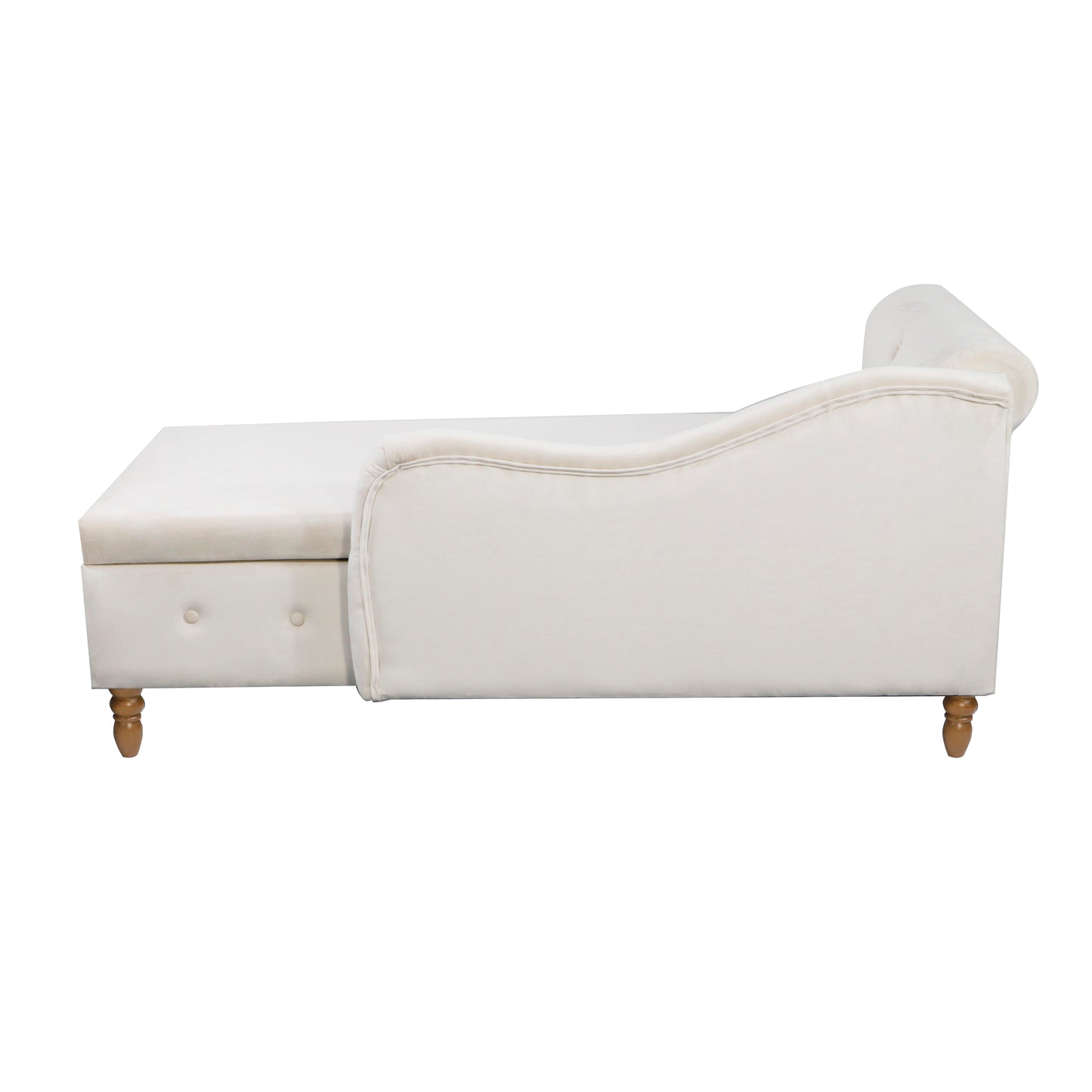 Beige Chaise Lounge Indoor Velvet Lounge Chair for Bedroom with Storage & Pillow Modern Upholstered Rolled Arm Chase Lounge - LaTezza Online Shop