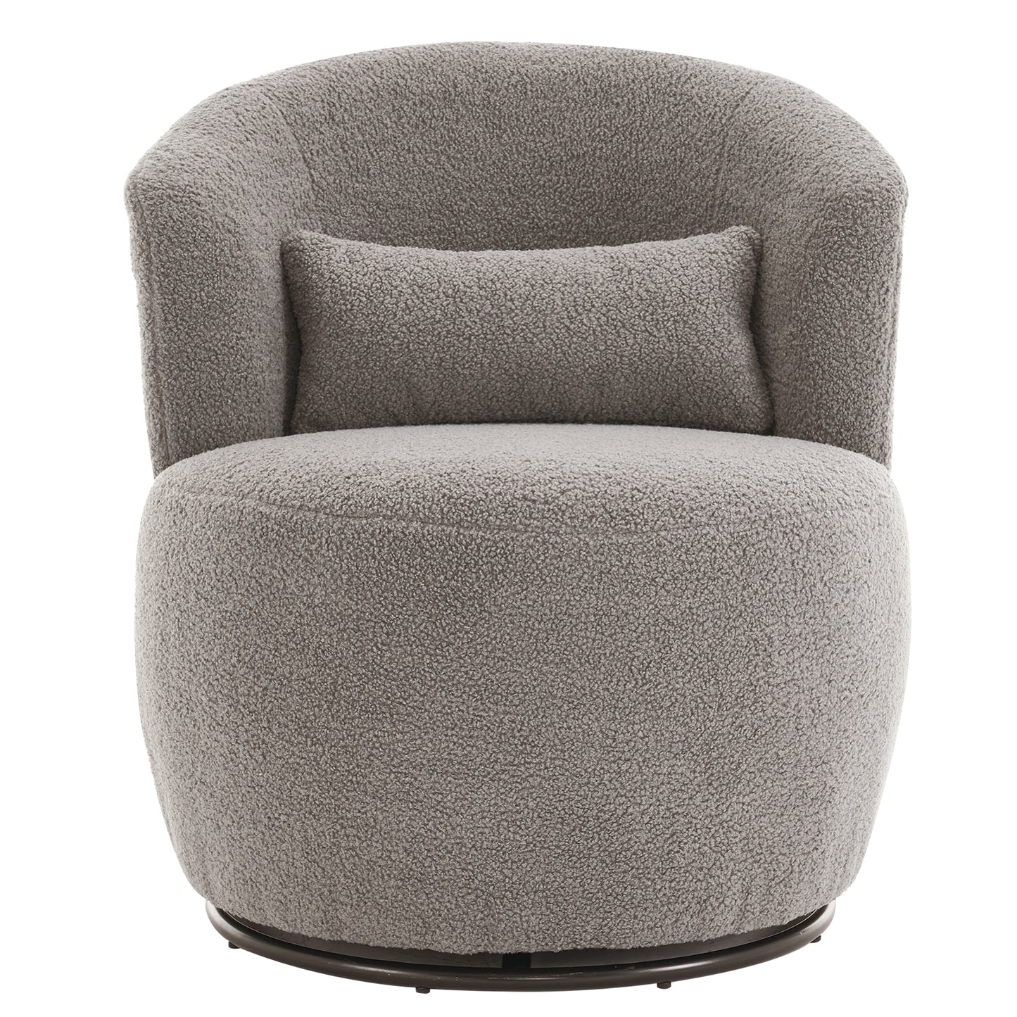 Grey Plush Swivel Accent Chair - Contemporary Round Armchair with 360° Rotation and Metal Base for Living Room Elegance - LaTezza Online Shop