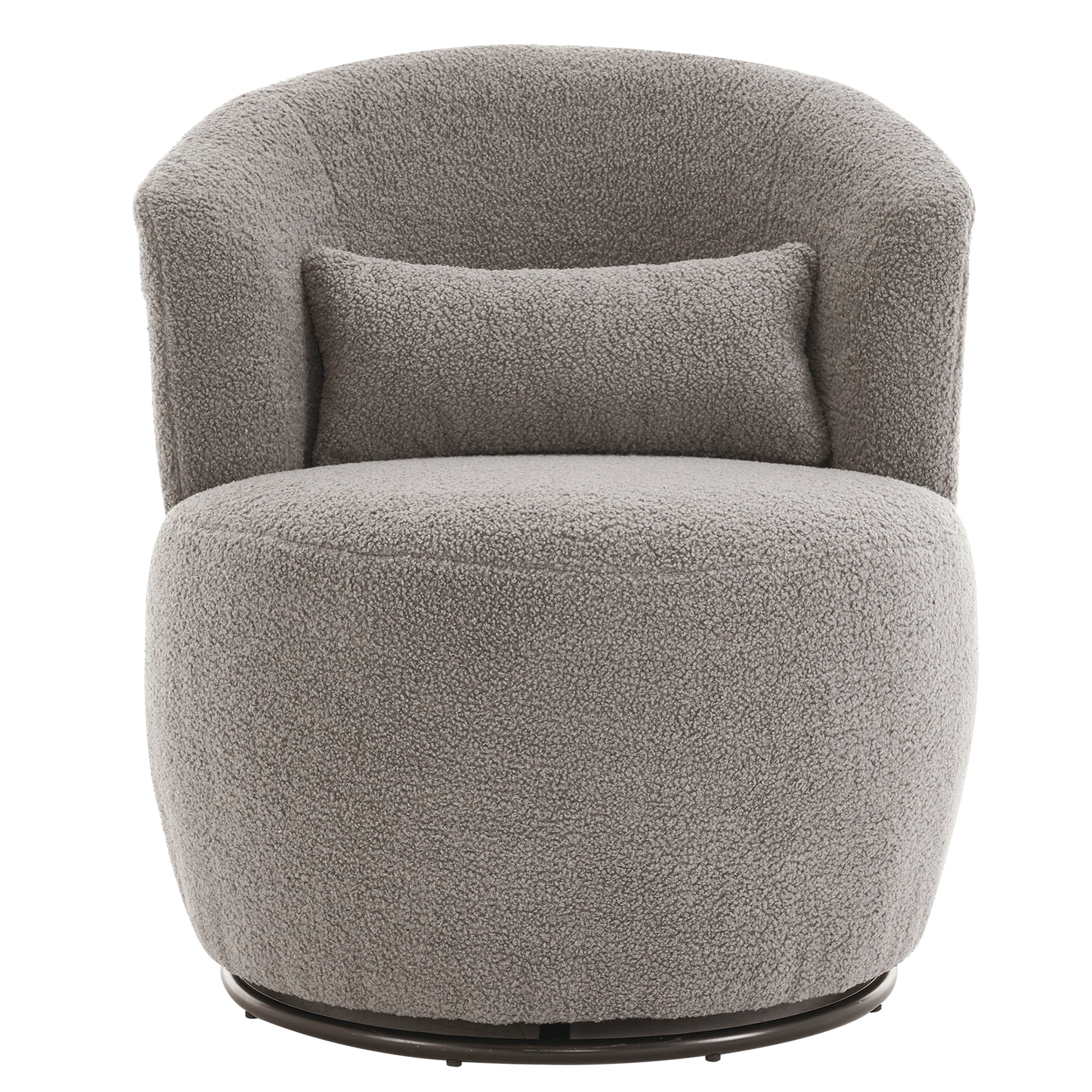 Grey Plush Swivel Accent Chair - Contemporary Round Armchair with 360° Rotation and Metal Base for Living Room Elegance - LaTezza Online Shop