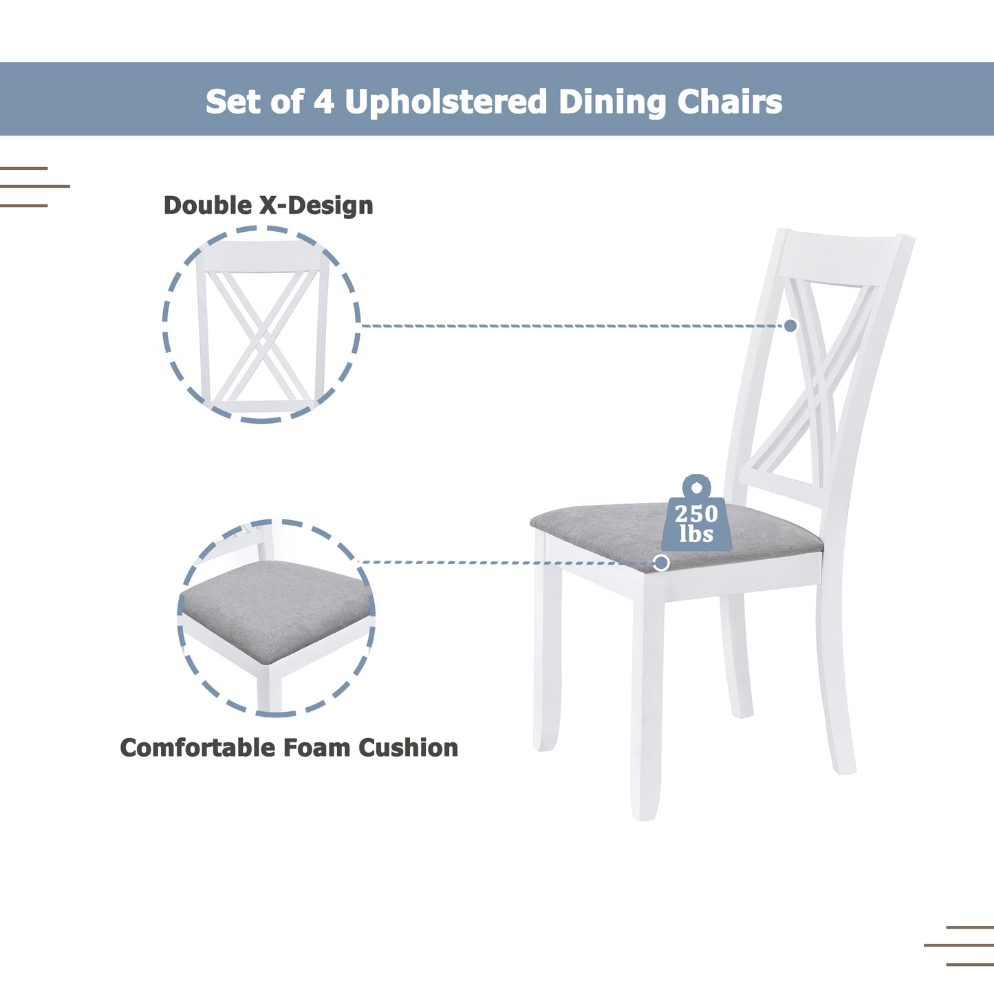 TOPMAX Rustic Minimalist Wood 5-Piece Dining Table Set with 4 X-Back Chairs for Small Places  White - LaTezza Online Shop