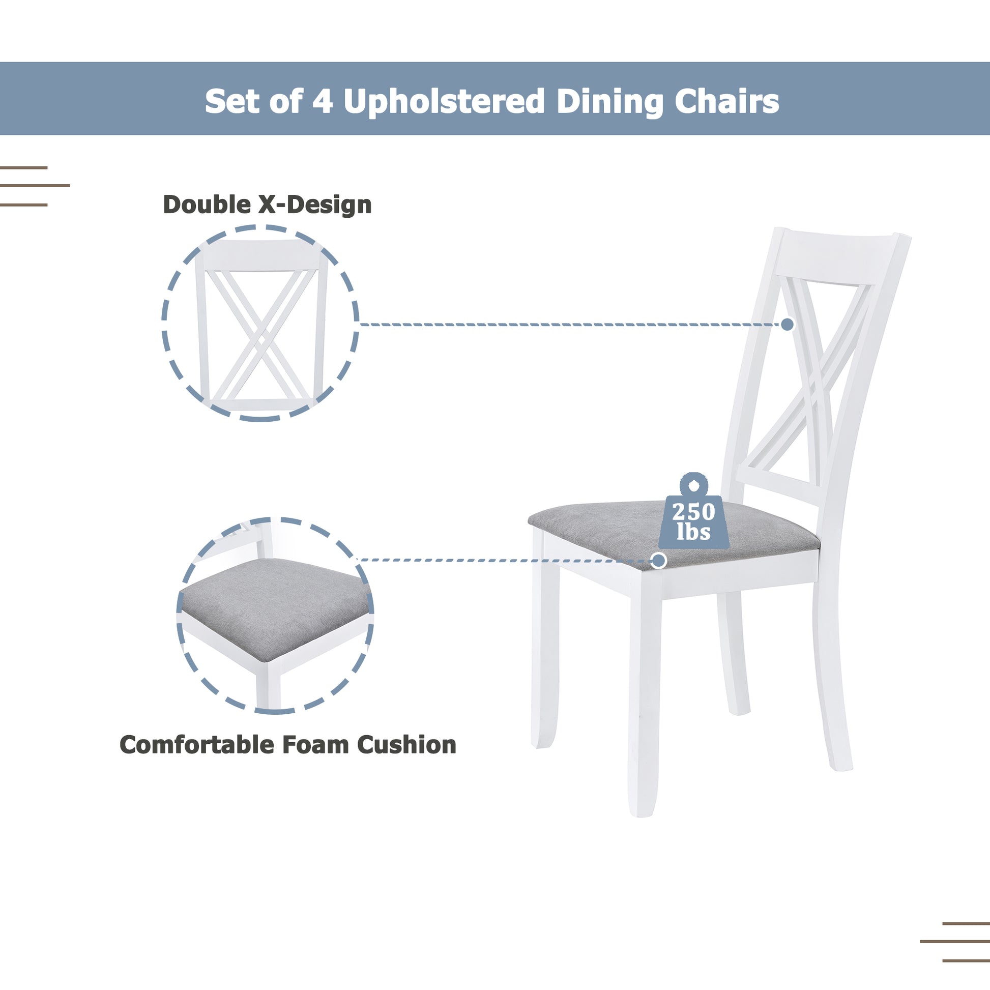 TOPMAX Rustic Minimalist Wood 5-Piece Dining Table Set with 4 X-Back Chairs for Small Places  White - LaTezza Online Shop