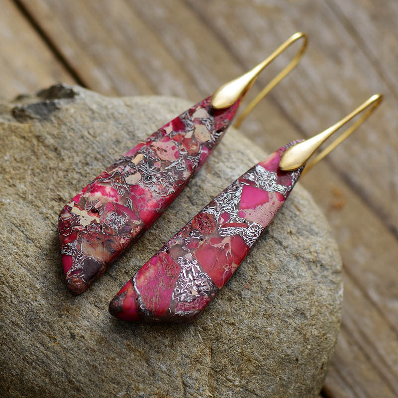 Bohemian Emperor Stone Geometric Pendant Earrings, European and American Popular Natural Stone Jewelry - LaTezza Online Shop