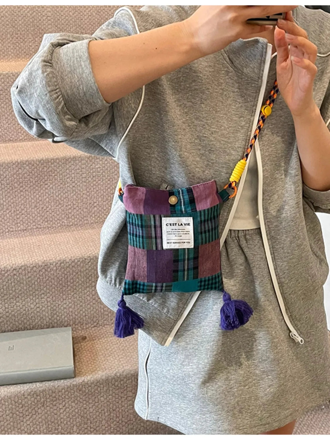 C'EST LA VIE Plaid Crossbody Bag with Tassel Detail - LaTezza Online Shop
