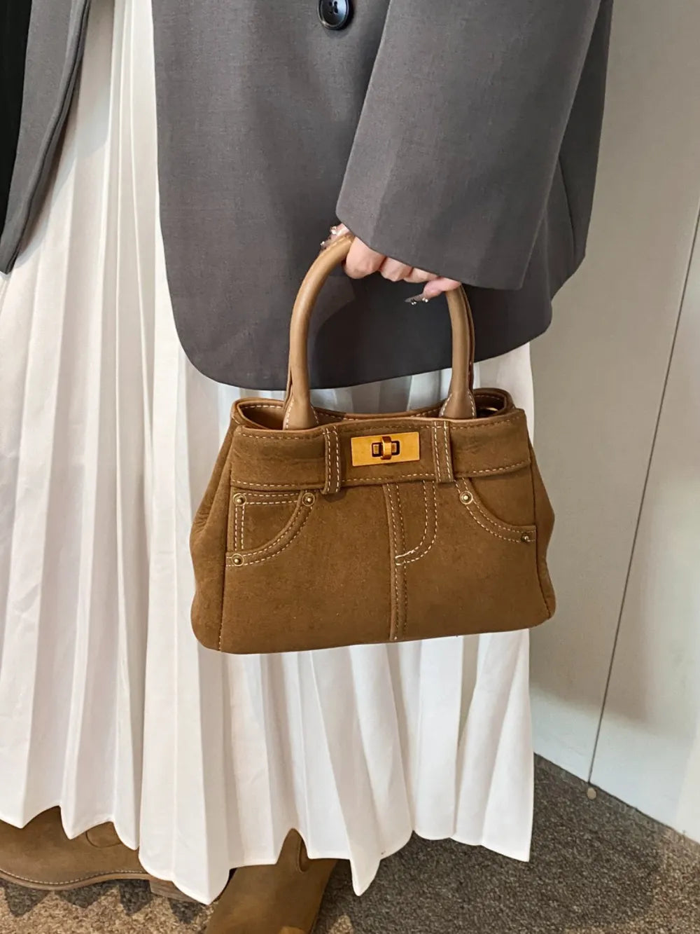 Suede Adjustable Strap Double-Use Handbag - LaTezza Online Shop