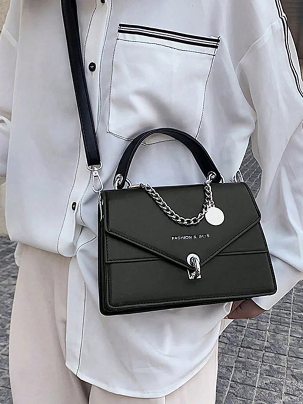 Chain PU Leather Detachable Shoulder Strap Handbag - LaTezza Online Shop