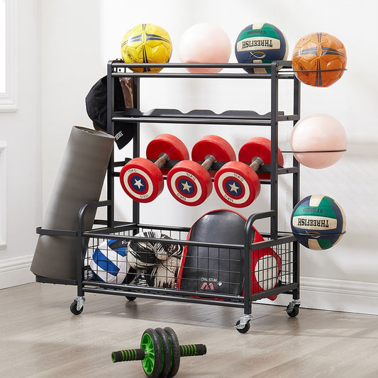 4 Tier Metal Storage Rack With Rolling Wheels Yoga Mat Organizer, Larger Ball Storage Rack - LaTezza Online Shop