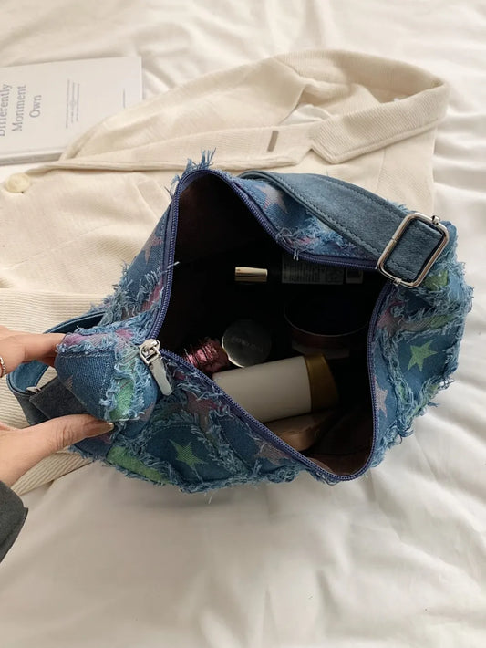 Raw Hem Denim Shoulder Bag - LaTezza Online Shop