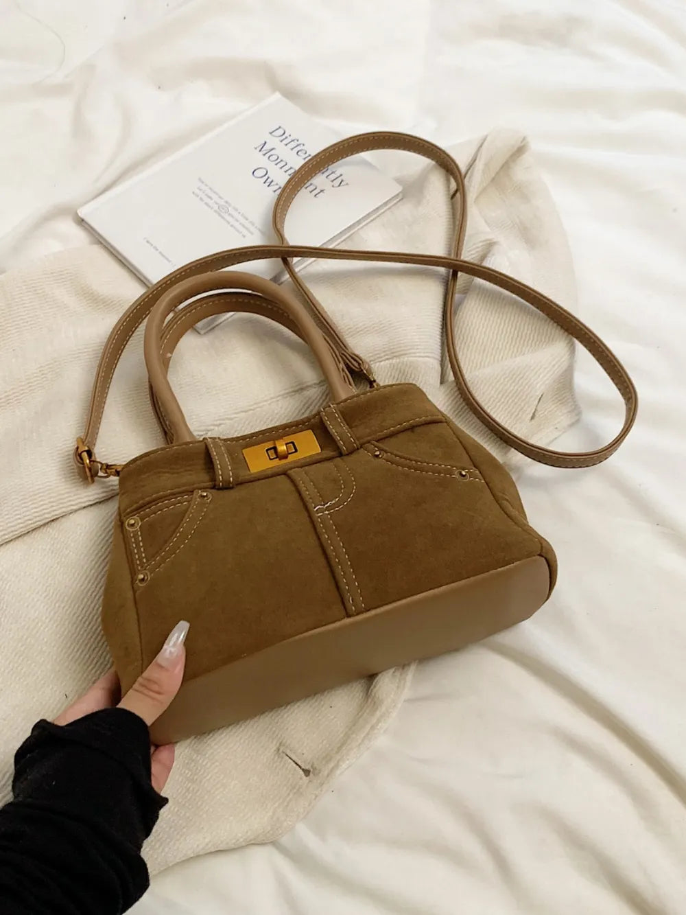 Suede Adjustable Strap Double-Use Handbag - LaTezza Online Shop