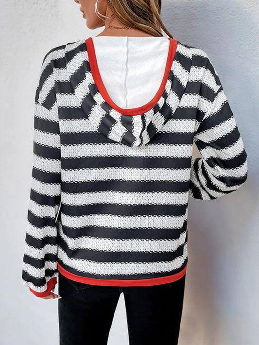Perfee Contrast Striped Long Sleeve Hoodie - LaTezza Online Shop