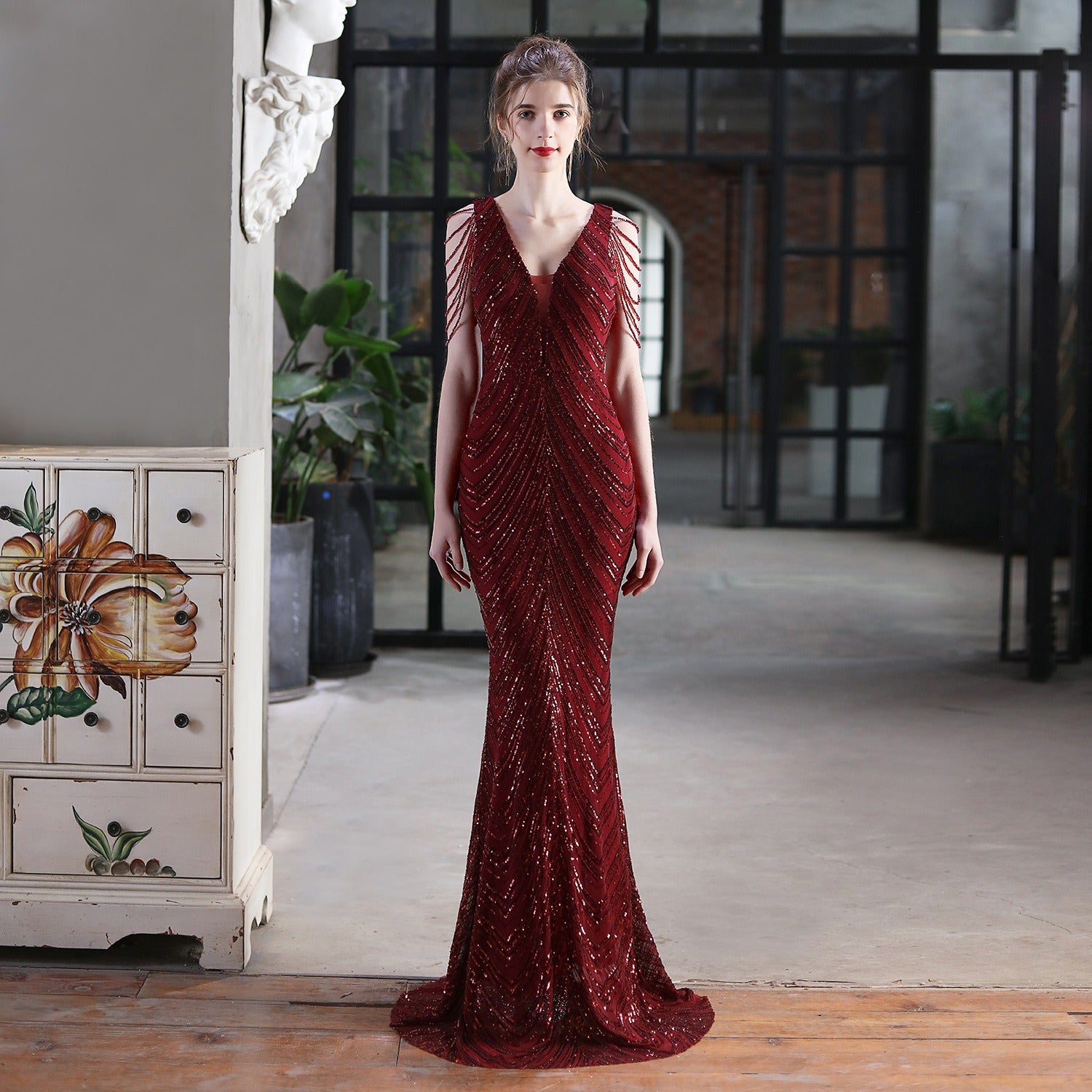 New sequin fishtail long dress performance event banquet car model etiquette evening dress - LaTezza Online Shop