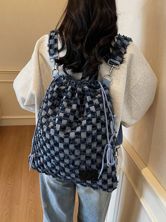 Checkered Raw Edge Adjustable Strap Convertible Bag - LaTezza Online Shop