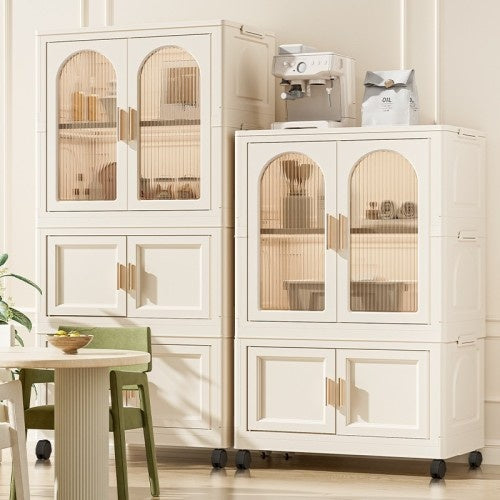 Side Wide Folding Wardrobe With Magnetic Door Plastic Storage Cabinet With Wheels  One Layer Of Wardrobe X  Two Layers Of Folding BoxesX 10 Hangers - LaTezza Online Shop