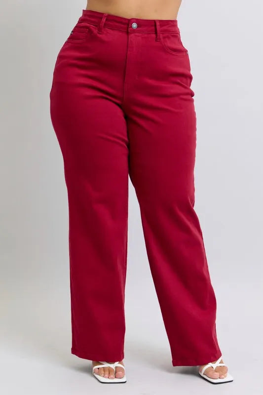 Judy Blue High Waist Straight Red Jeans Heart Shaped Back Pockets 90's Style - LaTezza Online Shop