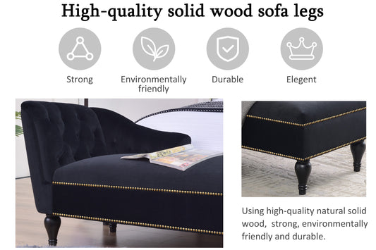 58 inch velvet lounge chair, button cluster right arm lounge chair with nail head decoration and solid wood legs - LaTezza Online Shop
