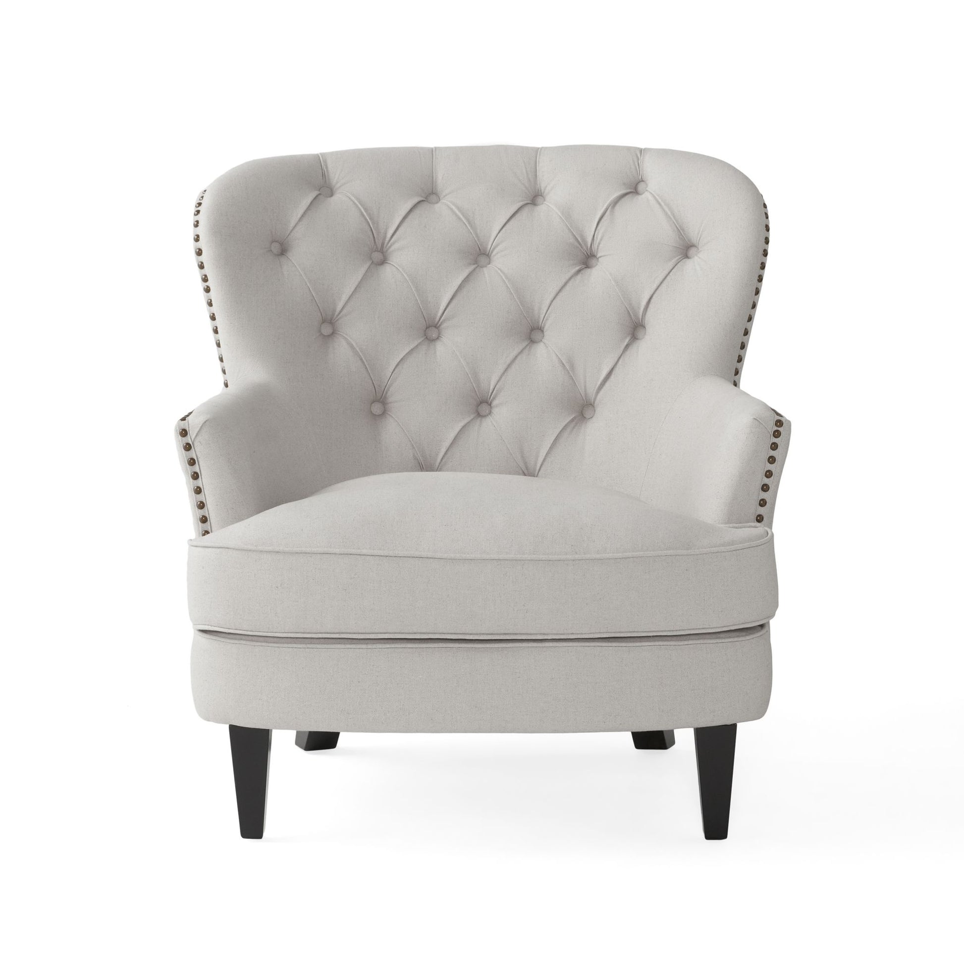 Arm Chair with Ottoman Modern light grey tufted fabric club chair and Ottoman set, stylish cushioned armchair - LaTezza Online Shop
