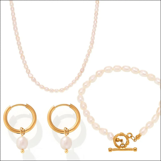 Pearl Necklace, Bracelet and Earrings 4-Piece Jewelry Set - LaTezza Online Shop