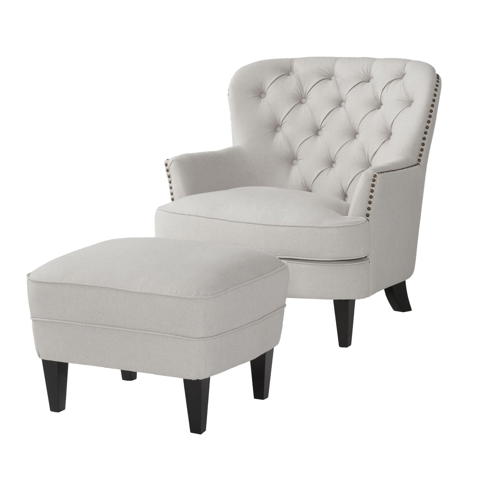 Arm Chair with Ottoman Modern light grey tufted fabric club chair and Ottoman set, stylish cushioned armchair - LaTezza Online Shop