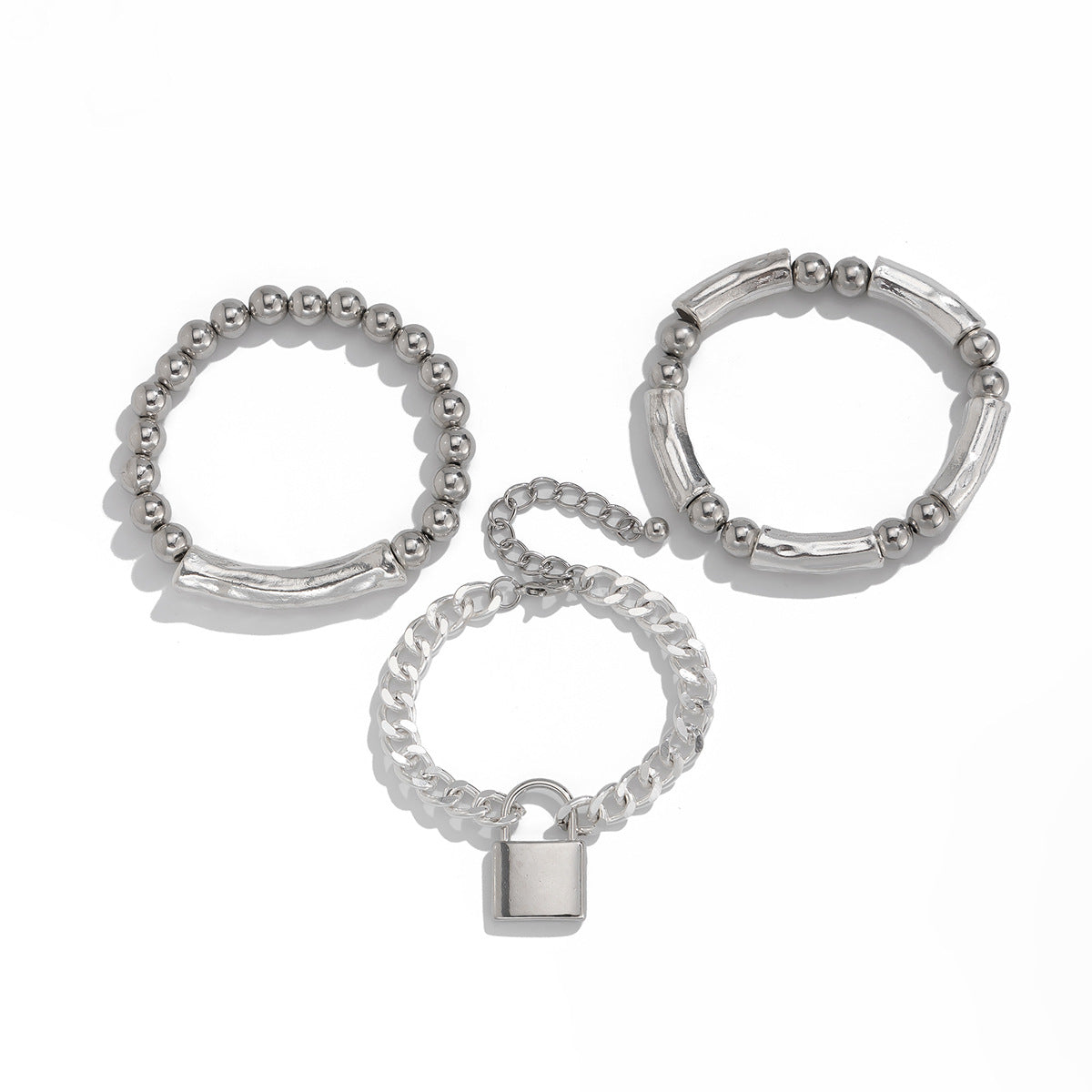 Faux Pearl bead bracelet  set with heart-shaped hollow charm Silver Tone bead bracelet set with key charm - LaTezza Online Shop