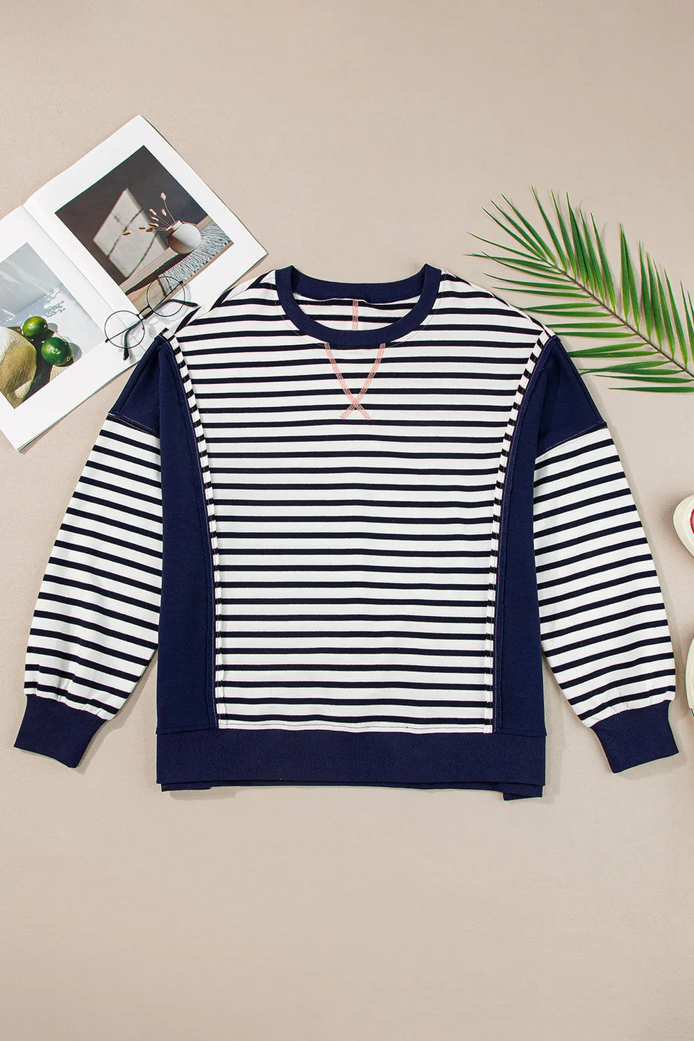 Exposed Seam Striped Long Sleeve Sweatshirt - LaTezza Online Shop