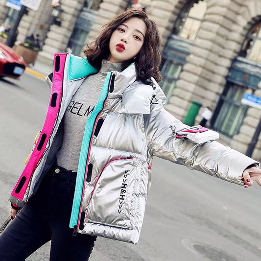 Down Jacket Women's Short Production Long Winter Coat Shiny Loose Contrast Color Hooded Down Jacket - LaTezza Online Shop