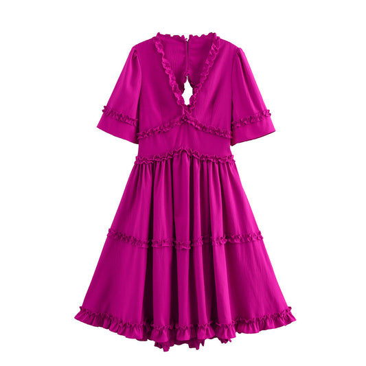 Fashionable and sweet backless texture ruffle lace dress for women - LaTezza Online Shop