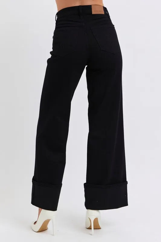 Judy Blue Full Size High Waist Reto Wide Leg W/ Cuff Plus Size - LaTezza Online Shop