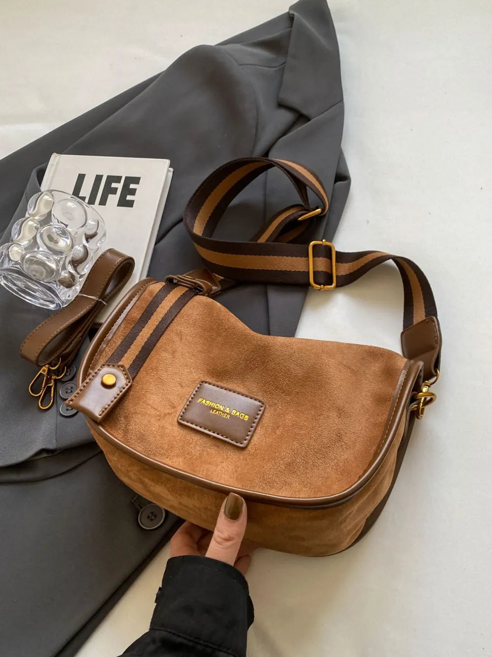 Suede Adjustable Strap Shoulder Bag - LaTezza Online Shop