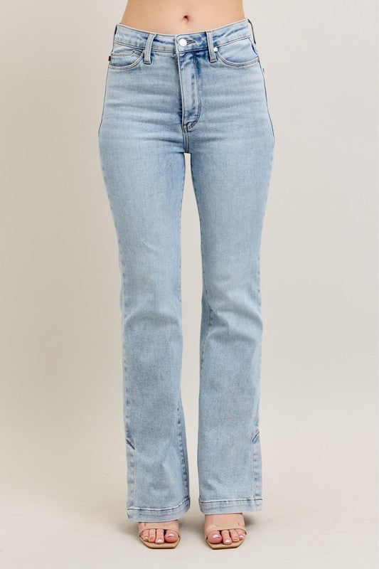 Judy Blue Full Size Tummy Control Vintage Wash Side Slit Slim Boot Jeans Plus Size - LaTezza Online Shop