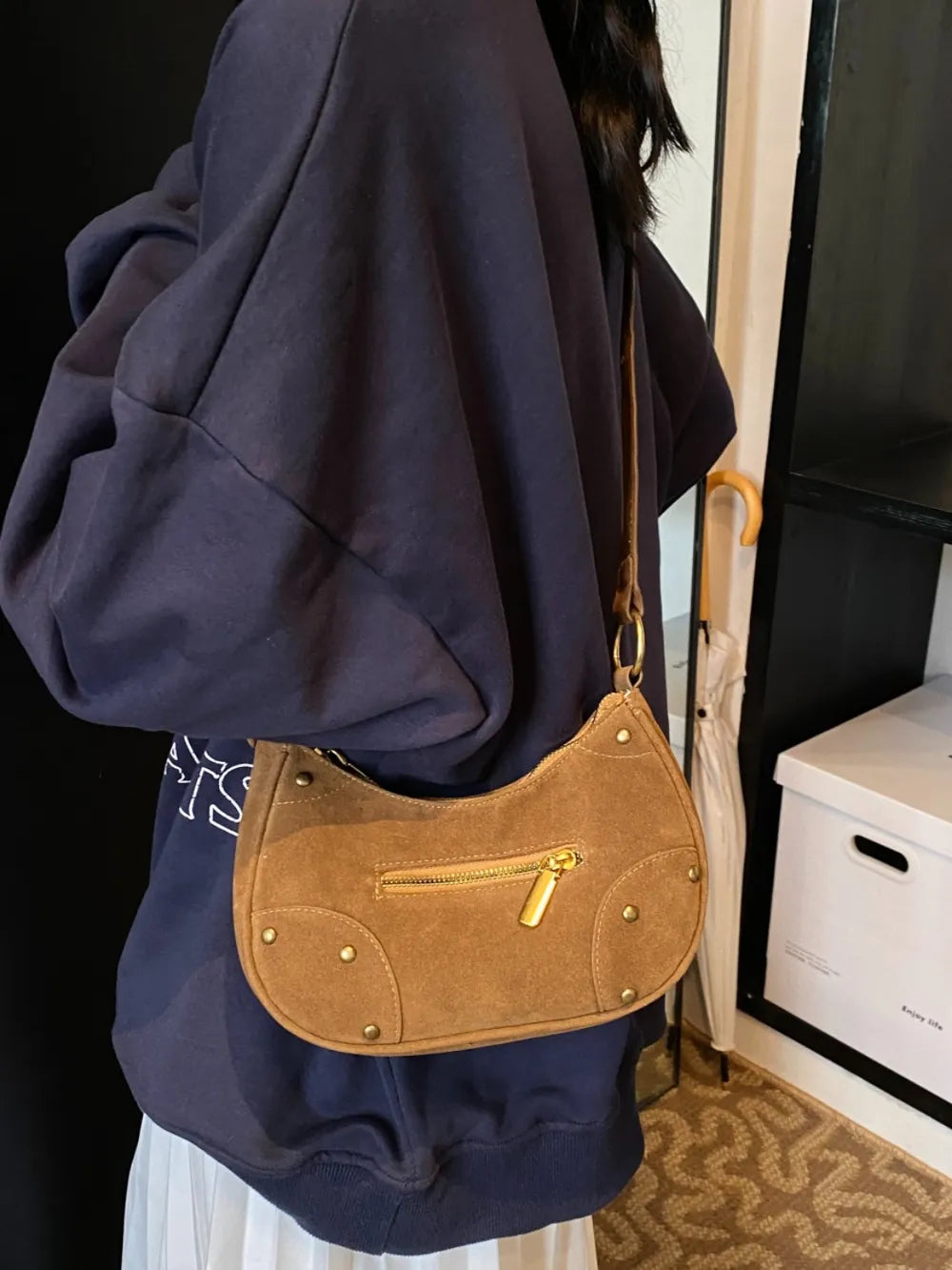 Small Suede Adjustable Strap Shoulder Bag - LaTezza Online Shop