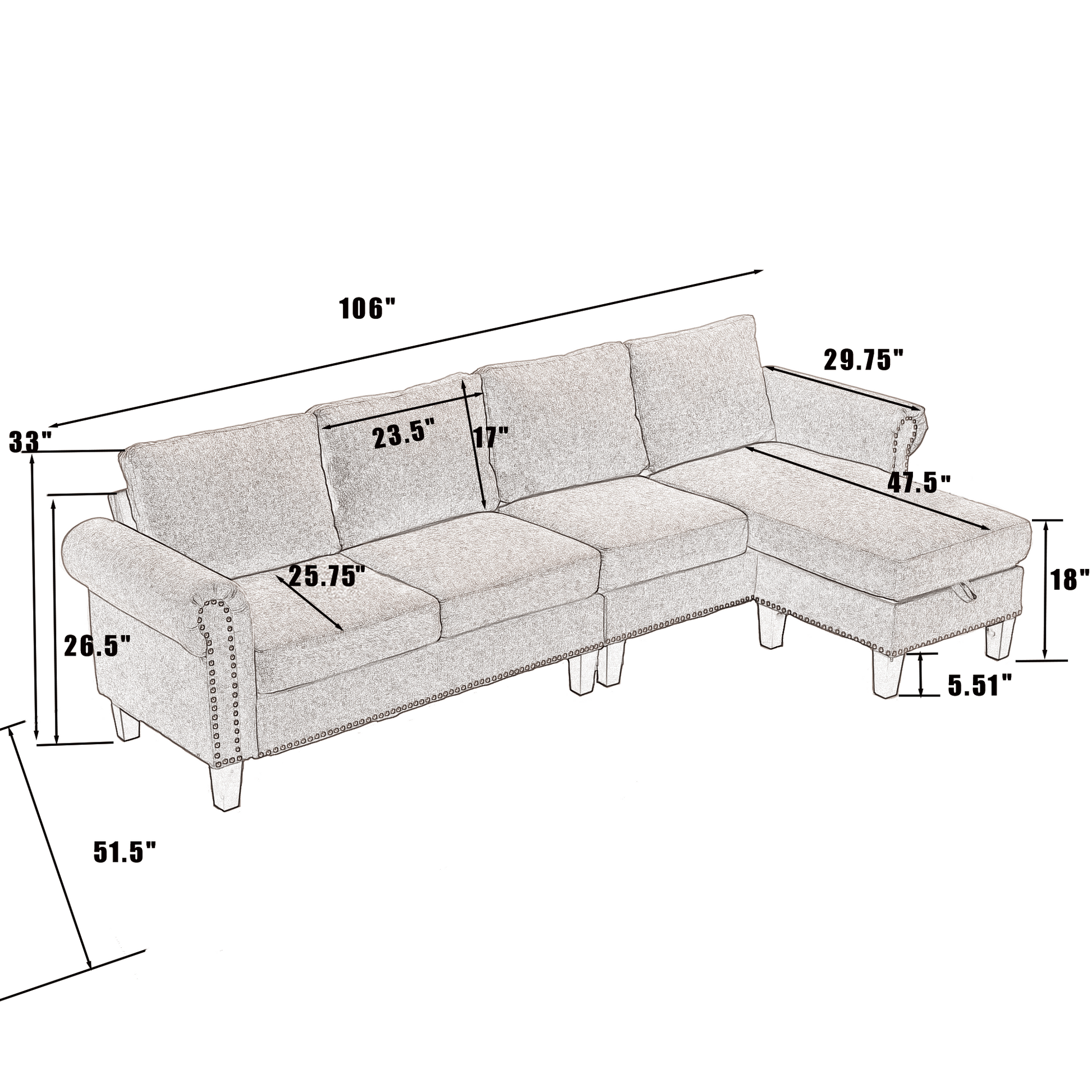 Convertible Sectional Sofa with Storage,L-shaped sofa,Four-seater sofa,Modern Linen Fabric Sectional Couches Beige - LaTezza Online Shop
