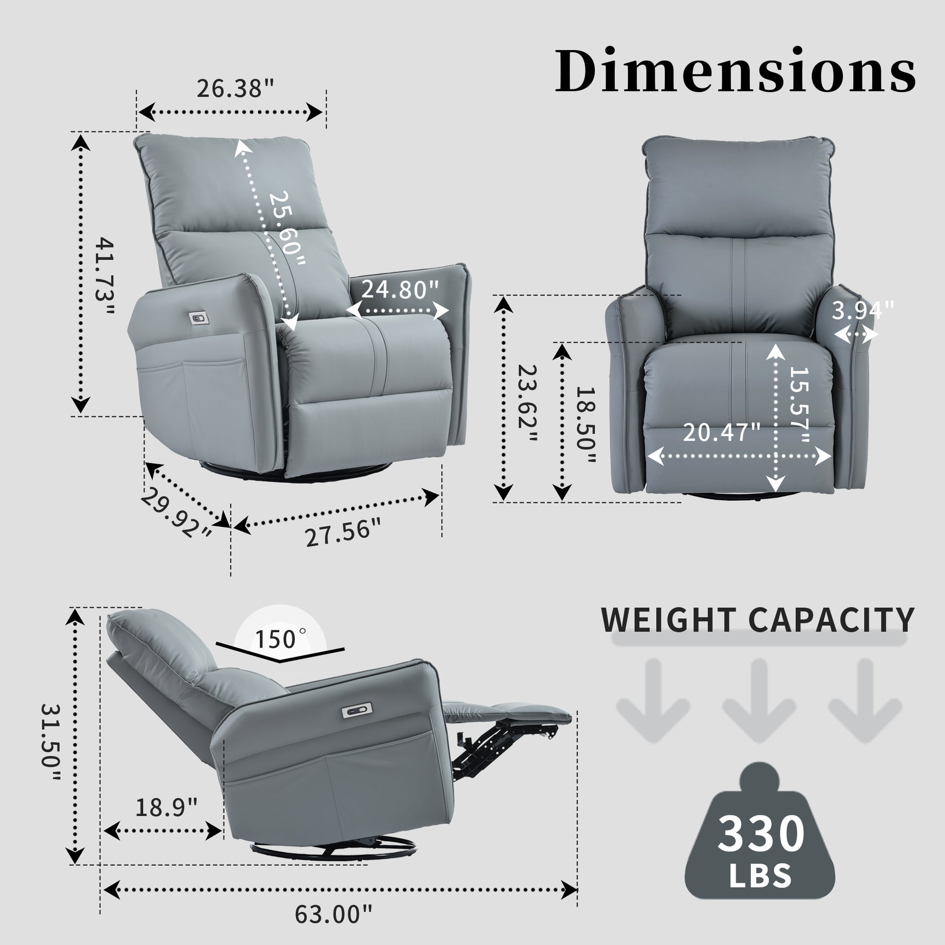 Adult electric swivel rocking chair, 270 ° swivel rocking chair, single sofa lounge chair (blue gray) - LaTezza Online Shop