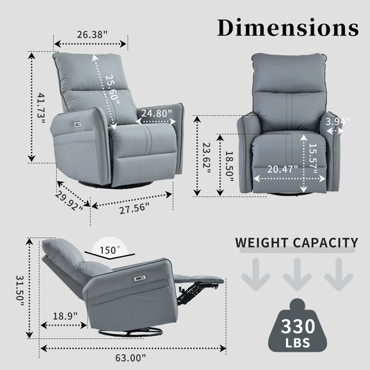 Adult electric swivel rocking chair, 270 ° swivel rocking chair, single sofa lounge chair (blue gray) - LaTezza Online Shop