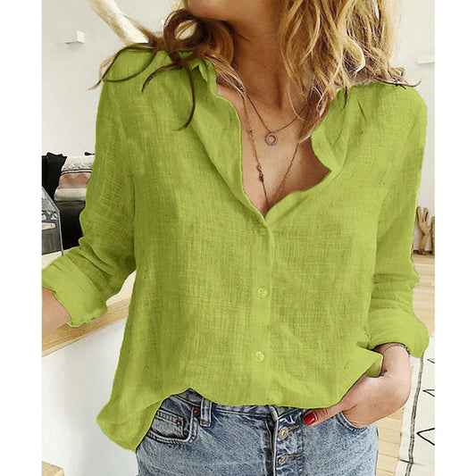 Cotton Linen Leisure Shirts Button Lapel Cardigan Top Lady Loose Long Sleeve Oversized Shirt Womens Blouses spring Blusas Mujer - LaTezza Online Shop