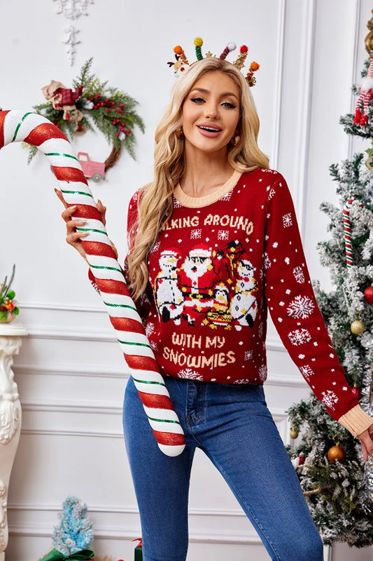 Christmas Pattern Round Neck Long Sleeve Sweater - LaTezza Online Shop