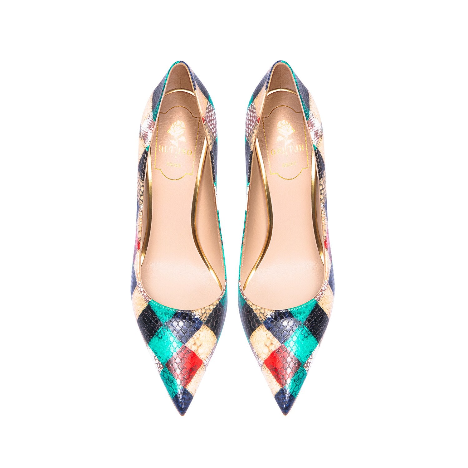 Pumps Red Plaid Snake Pattern Pointed Toe High Heel Shoes Women's Thin Heels Sexy French Large Lacquer Shoes - LaTezza Online Shop