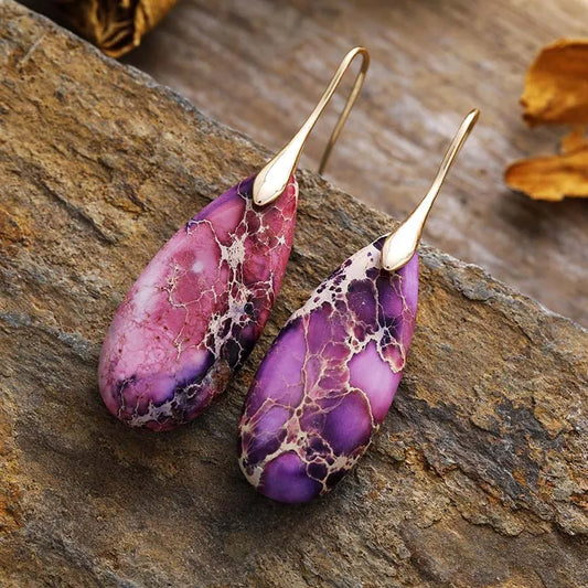 Teardrop Shape Natural Stone Dangle Earrings - LaTezza Online Shop