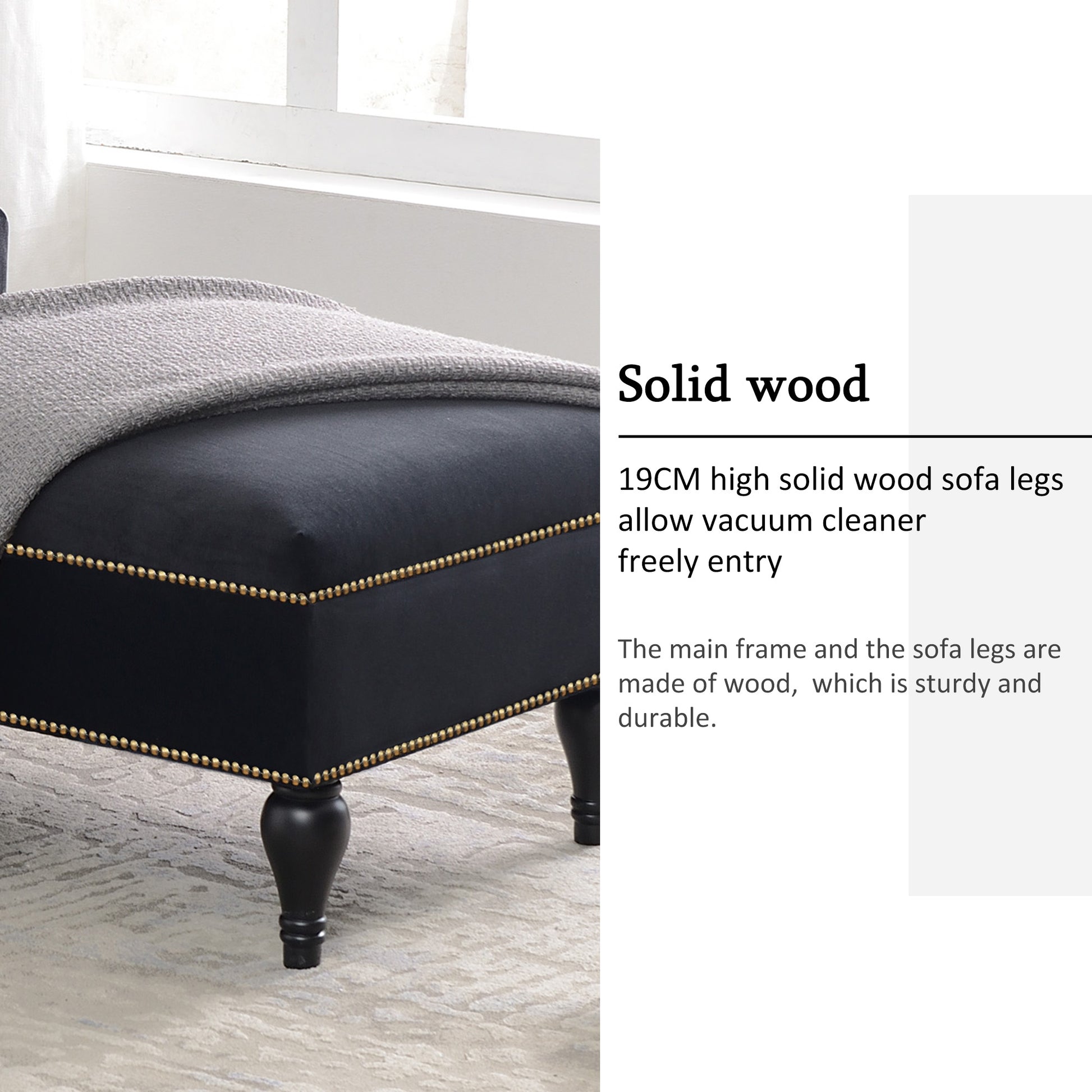 58 inch velvet lounge chair, button cluster right arm lounge chair with nail head decoration and solid wood legs - LaTezza Online Shop