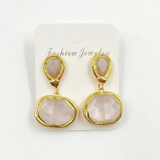 Colored twin gemstone transparent quartz mid length pendant earrings for women's commuting accessories - LaTezza Online Shop
