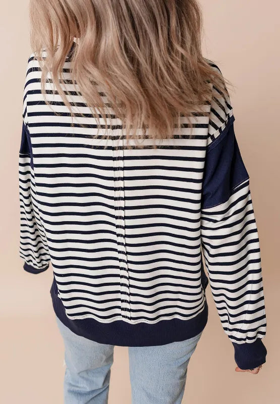 Exposed Seam Striped Long Sleeve Sweatshirt - LaTezza Online Shop